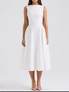 House of CB Cindy White Boatneck Midi Dress, nwot